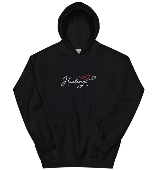 Healing Heart HOODIES white text big red heart