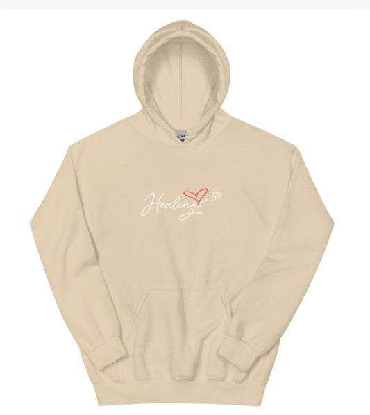 Healing Heart HOODIES white text big red heart
